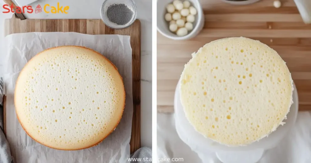 Slicing chiffon cake for boba cake layers