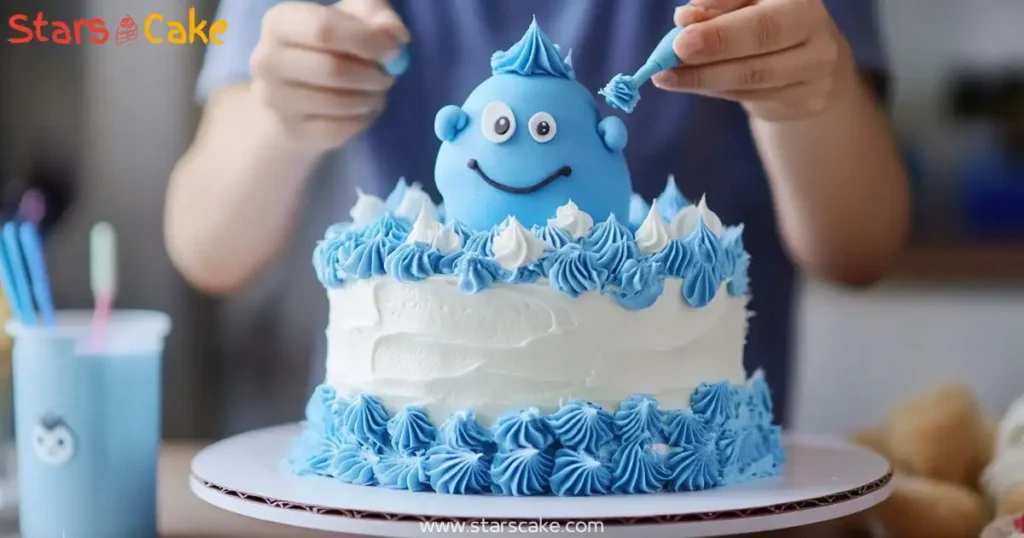 decorating bluey birthday cake with frosting