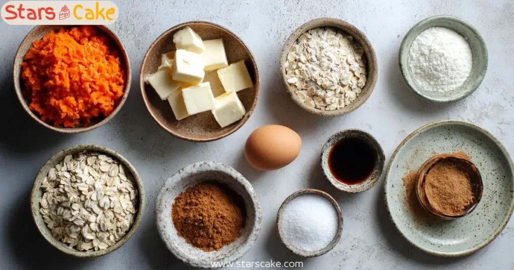 carrot cake Cookie ingredients flatlay Neatly arranged carrot cake cookie ingredients on stone background