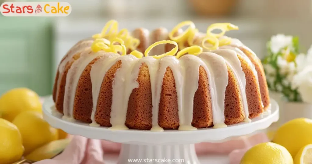 lemon bundt cake recipe overview Moist lemon bundt cake with glaze on cake stand