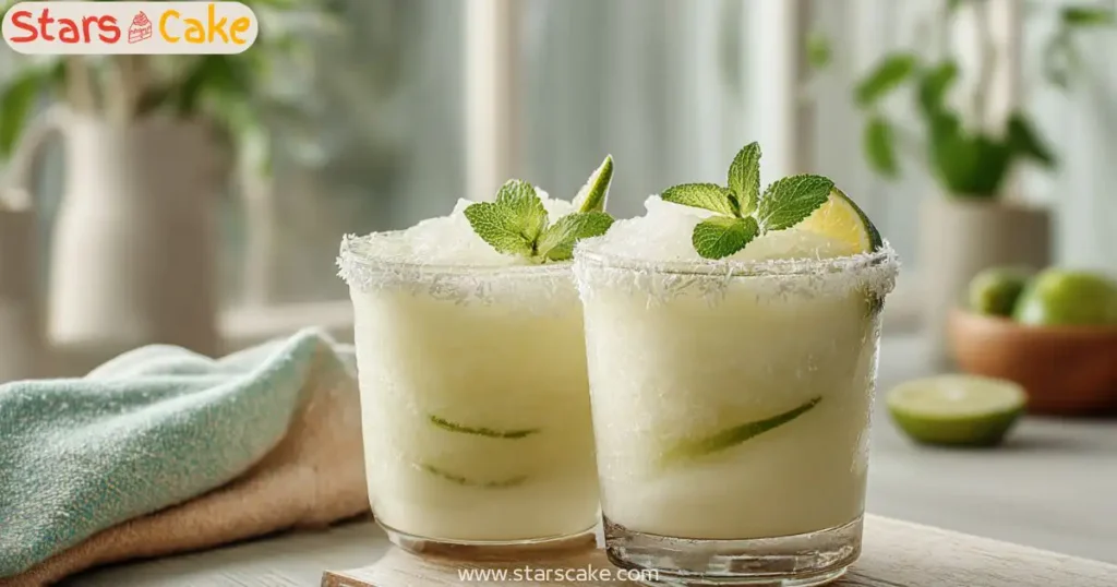 Served lime and coconut drinks on kitchen counter