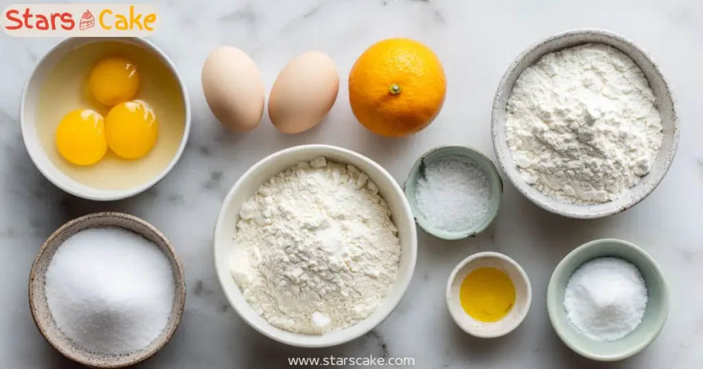 Passover sponge cake ingredients flat lay