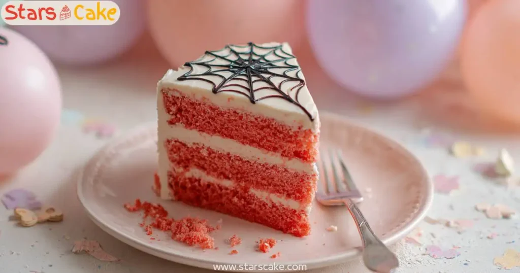 spiderman cake slice serving slice of Spider-Man cake on pastel plate