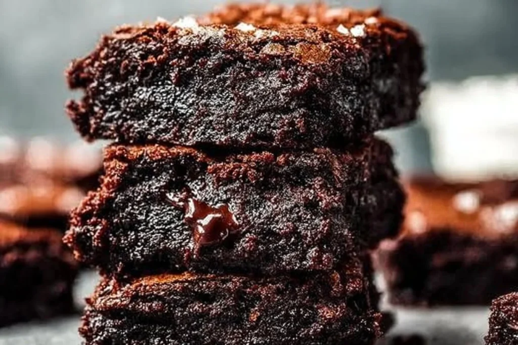 Delicious homemade brownies on a wooden table